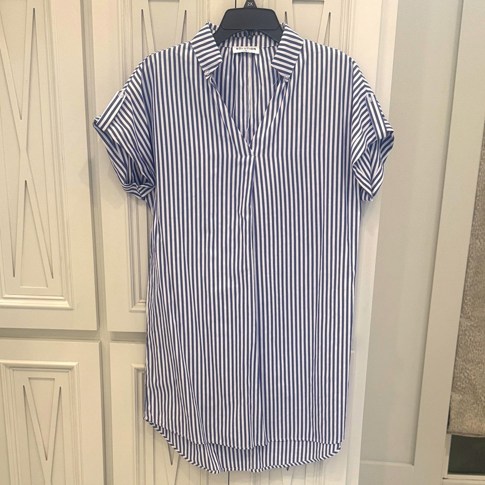 Women’s blue stripe casual shirt dress